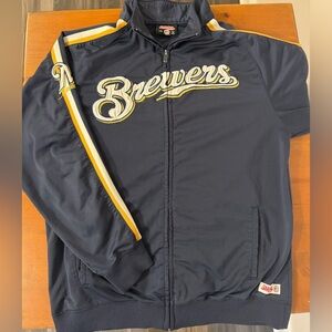 MLB Milwaukee Brewers Sweatshirt STITCHES Mens Large Blue FULL Zip Sweater